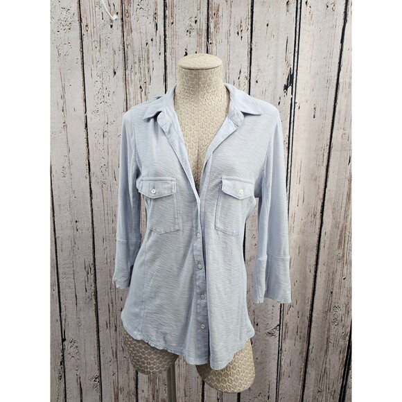 James Perse Tops - ALK Women's 4 James Perse Cotton V-Neck Button-Up Shirt Slub Marled Tab Sleeve